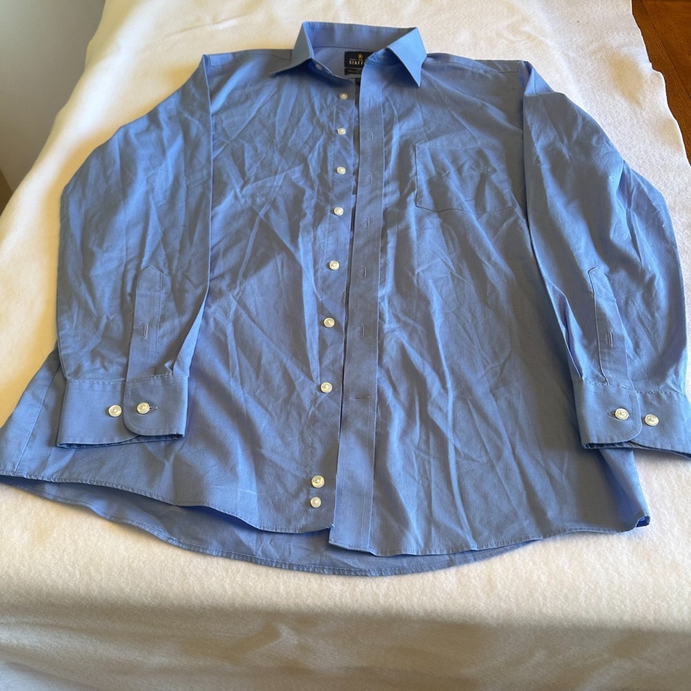 Stafford Dress Shirt Mens 16 34 35 Blue Easy Care Broadcloth Fitted Button Down